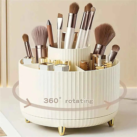 360Β° Rotating Makeup Organiser - 5 Compartment Plastic Cosmetic & Brush Storage