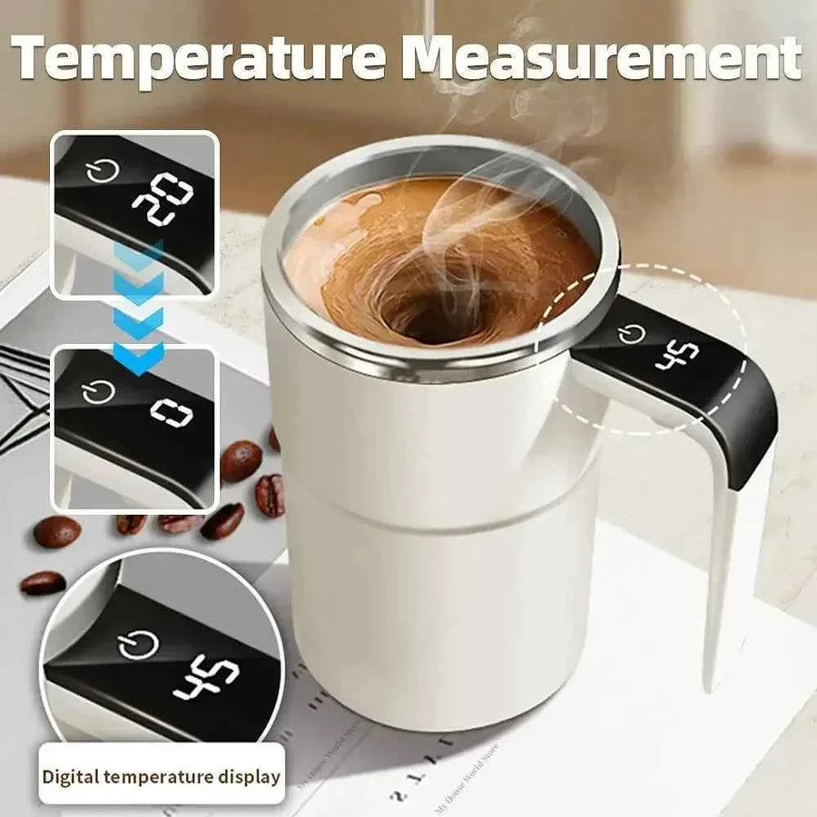 Rechargeable Magnetic Self-Stirring Coffee Mug with LCD Temperature Screen
