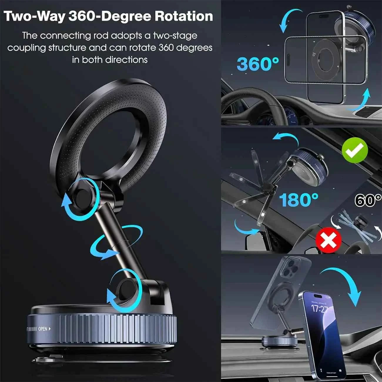 Magnetic Car Phone Holder 360° Adjustable | Strong Grip Dashboard Mount